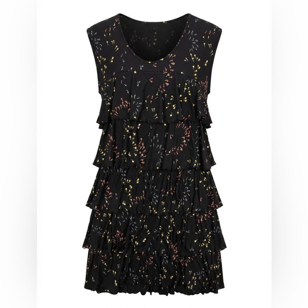 JUICY COUTURE WOMENS SLEEVELESS TIERED BLACK FLOWERED PRINT DRESS SIZE XL